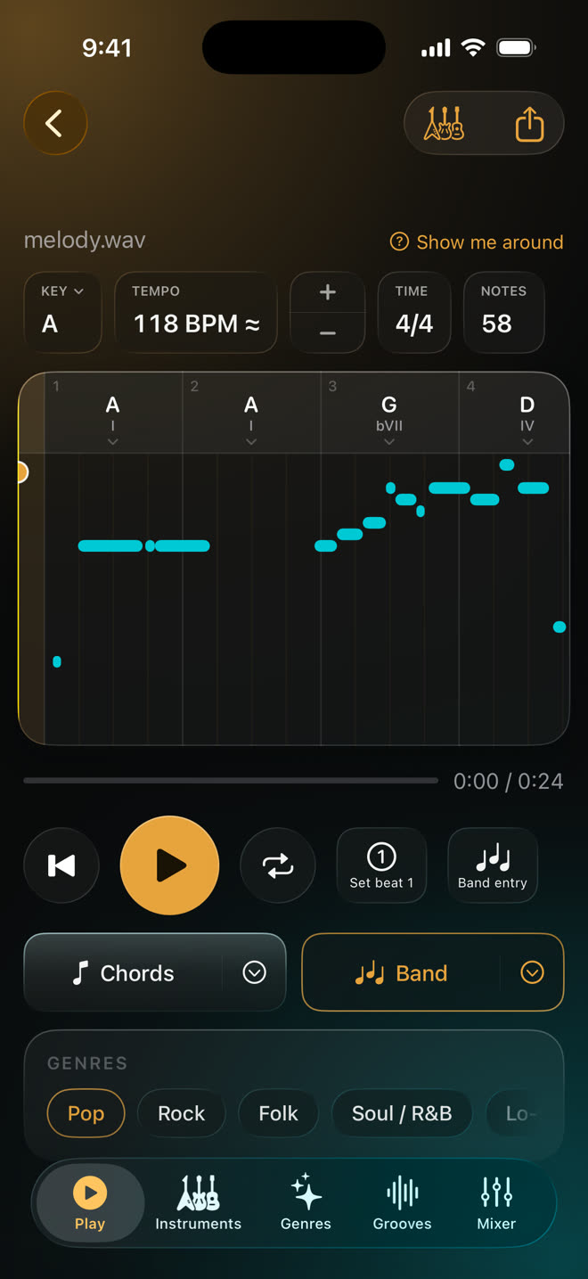 The Houseband Play screen, with every detail point outlined