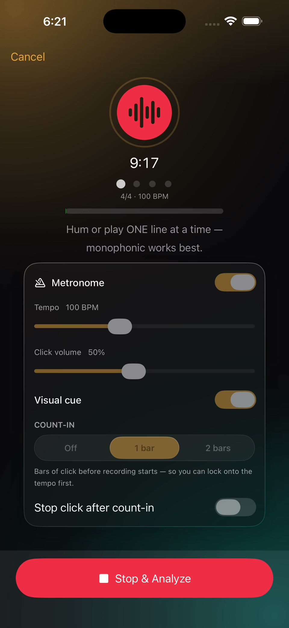The record screen, the first step of the walkthrough.